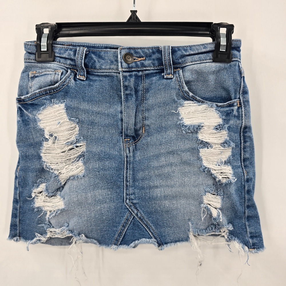Hollister Mini Skirt Womens Size 1 High Rise Distressed Denim Mini Skirt Blue
